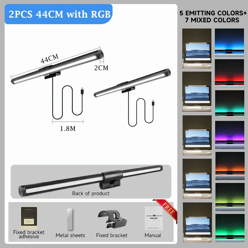 DecorBites™ LED Monitor Bar Light for Dimming PC Screen, Stepless RGB Desk Lamp